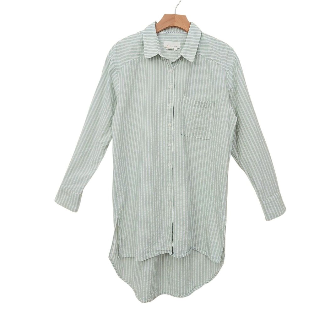 Anthropologie Tunic Womens Small Green Stripes Long Sleeve Oversized Relaxed Fit